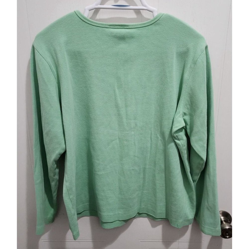 Vintage Talbots Women's Long Sleeve Ribbed Knit Stretch Pullover Top Green Sz L - Picture 7 of 9